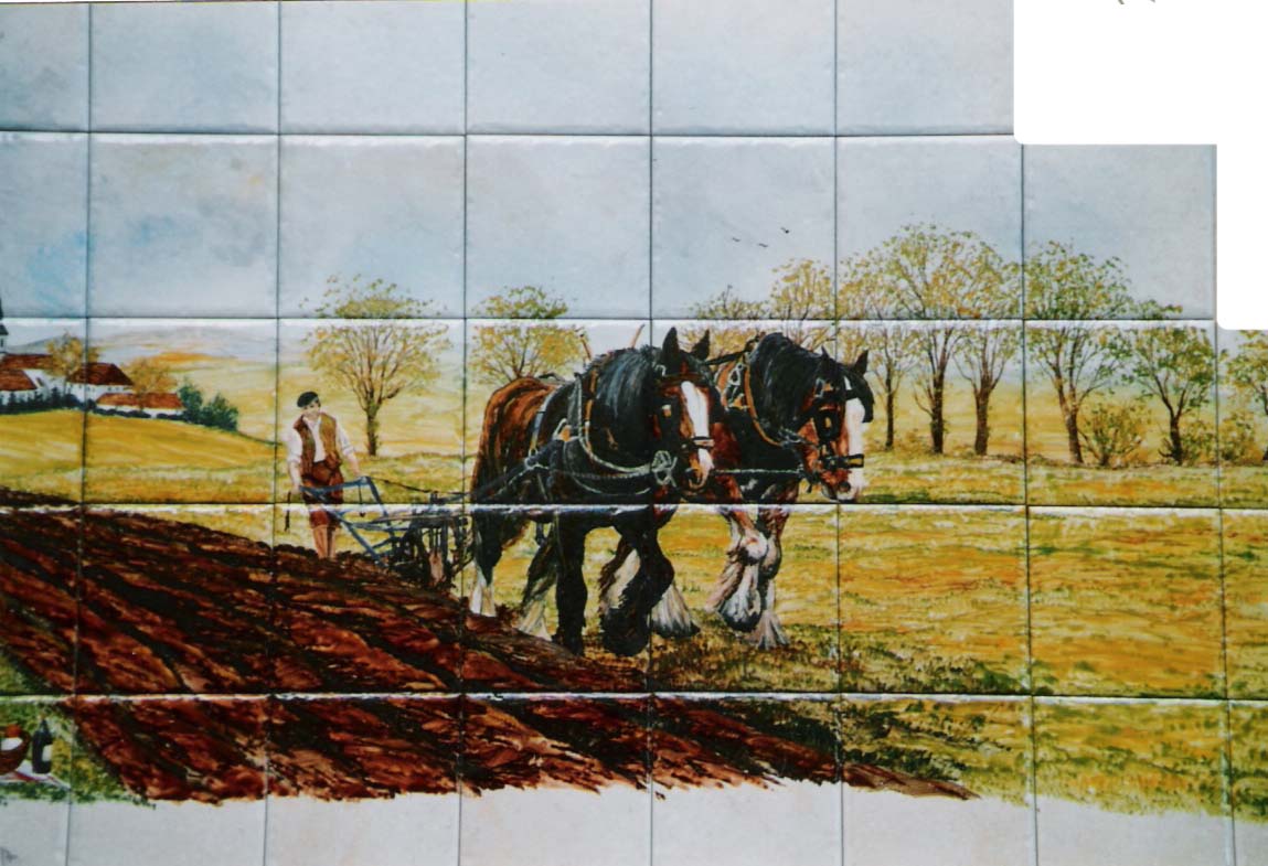 Paysage sur faïence,décor moderne,fresque sur carrelage,art de la ...